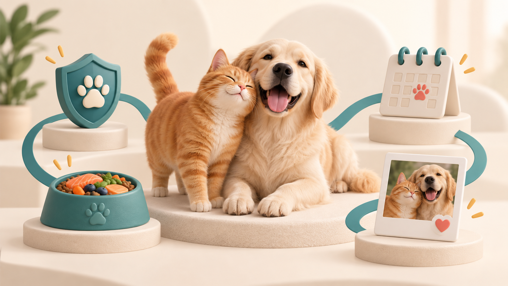 Pawsy sağlık, beslenme, takvim ve anı özelliklerinin görsel anlatımı